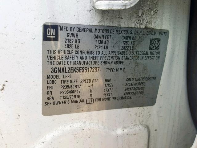 3GNAL2EK5ES517237 - 2014 CHEVROLET CAPTIVA LS 白色 照片 10