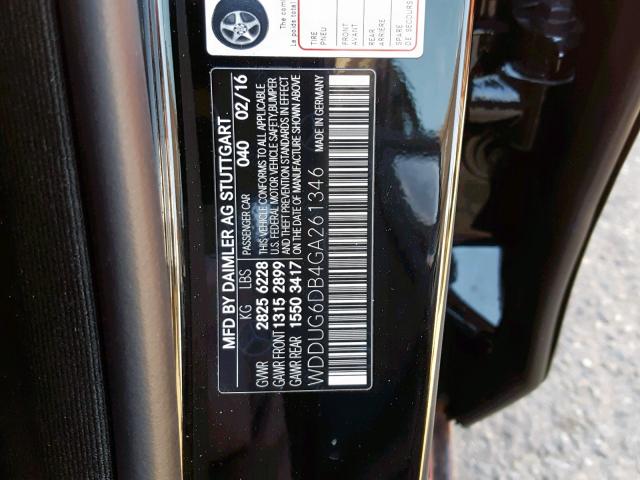 WDDUG6DB4GA261346 - 2016 MERCEDES-BENZ S 550E BLACK photo 10