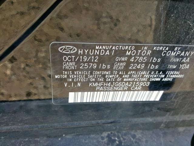 KMHFH4JG6DA215903 - 2013 HYUNDAI AZERA GLS BLACK photo 10