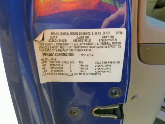 3GNDA13D36S620806 - 2006 CHEVROLET HHR LS BLUE photo 10