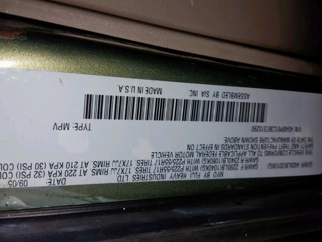 4S4BP61C367315290 - 2006 SUBARU LEGACY OUT GREEN photo 10