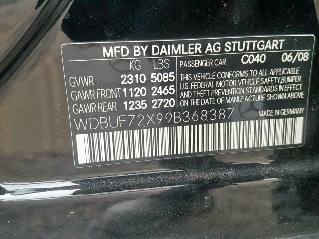 WDBUF72X99B368387 - 2009 MERCEDES-BENZ E 550 BLACK photo 10