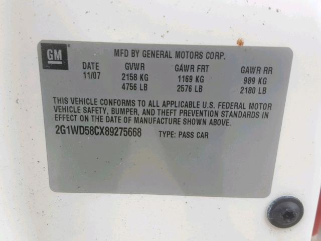 2G1WD58CX89275668 - 2008 CHEVROLET IMPALA SUP თეთრი ფოტო 10