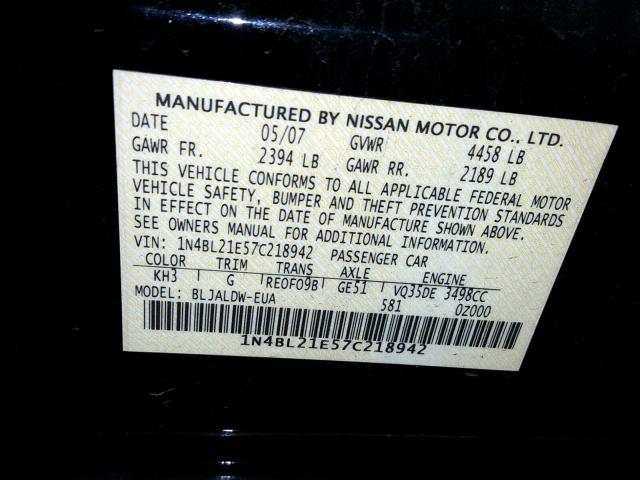 1N4BL21E57C218942 - 2007 NISSAN ALTIMA 3.5 BLACK photo 10