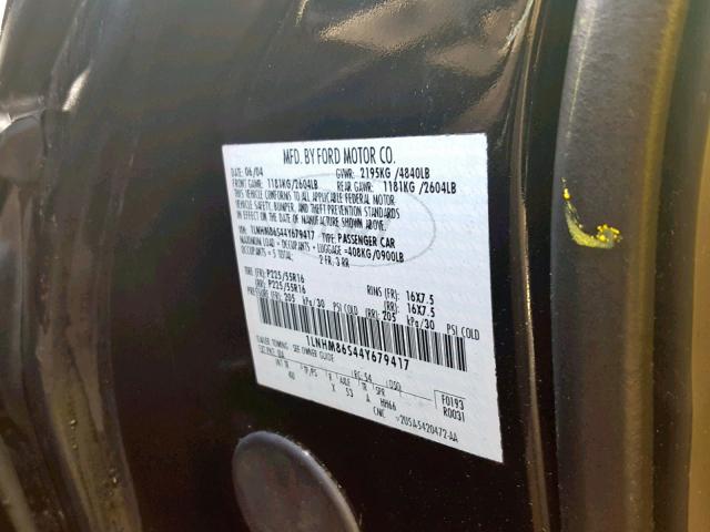 1LNHM86S44Y679417 - 2004 LINCOLN LS BLACK photo 10