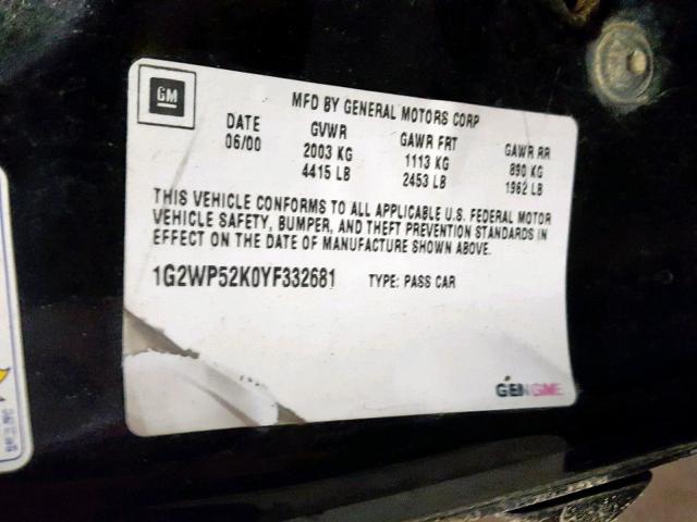 1G2WP52K0YF332681 - 2000 PONTIAC GRAND PRIX BLACK photo 10