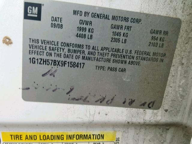 1G1ZH57BX9F158417 - 2009 CHEVROLET MALIBU 1LT 白色 照片 10