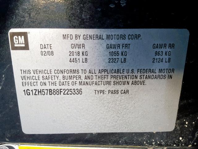 1G1ZH57B88F225336 - 2008 CHEVROLET MALIBU 1LT 黑色 照片 10