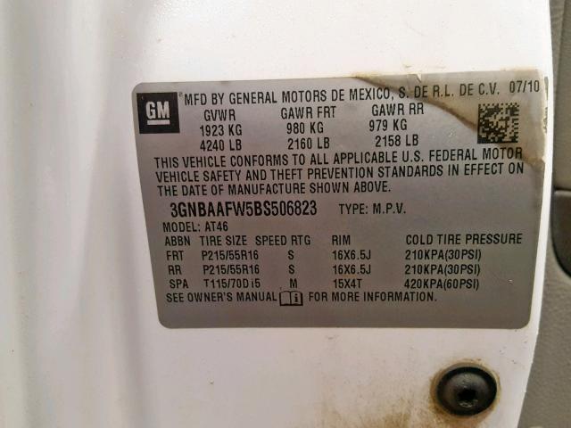 3GNBAAFW5BS506823 - 2011 CHEVROLET HHR LS WHITE photo 10