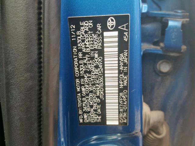 JTDKDTB36C1524970 - 2012 TOYOTA PRIUS C BLUE photo 10