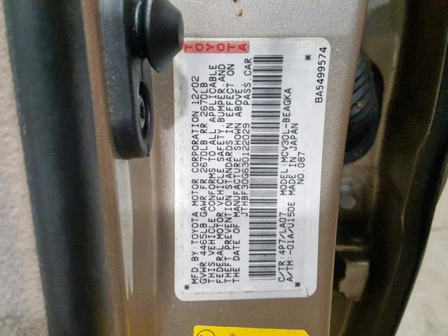 JTHBF30G630122029 - 2003 LEXUS ES 300 GOLD photo 10