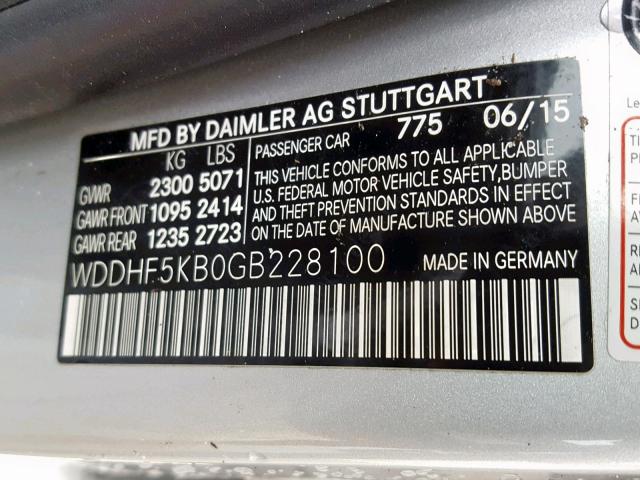 WDDHF5KB0GB228100 - 2016 MERCEDES-BENZ E 350 SILVER photo 10