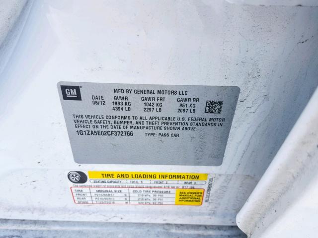 1G1ZA5E02CF372766 - 2012 CHEVROLET MALIBU LS WHITE photo 10