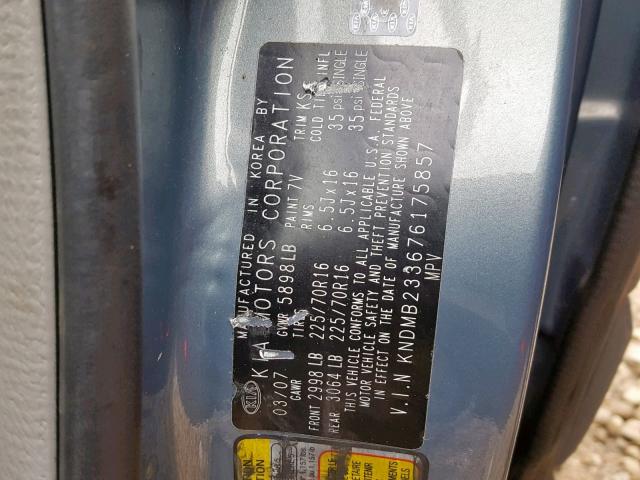 KNDMB233676175857 - 2007 KIA SEDONA EX BLUE photo 10