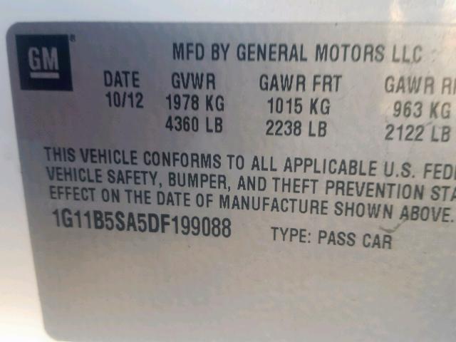 1G11B5SA5DF199088 - 2013 CHEVROLET MALIBU LS WHITE photo 10