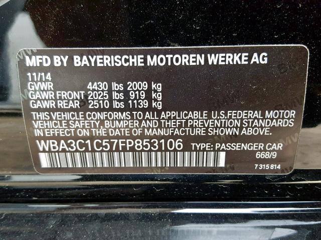 WBA3C1C57FP853106 - 2015 BMW 328 I SULE BLACK photo 10