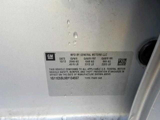 1G11C5SL9EF134597 - 2014 CHEVROLET MALIBU 1LT 银色 照片 10