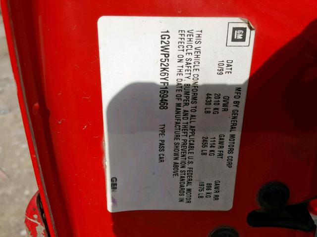 1G2WP52K6YF169468 - 2000 PONTIAC GRAND PRIX RED photo 10