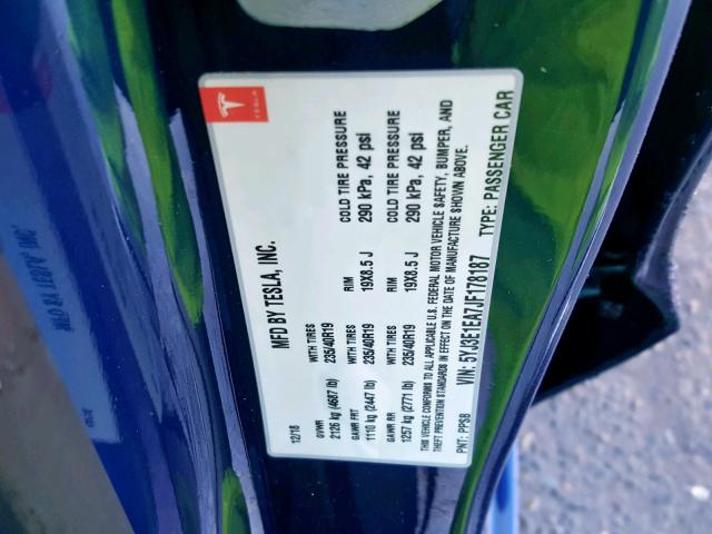 5YJ3E1EA7JF178187 - 2018 TESLA MODEL 3 BLUE photo 10