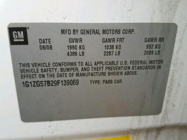 1G1ZG57B29F139069 - 2009 CHEVROLET MALIBU LS Ağ foto 10