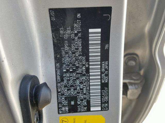 JTEEP21A470212412 - 2007 TOYOTA HIGHLANDER SILVER photo 10