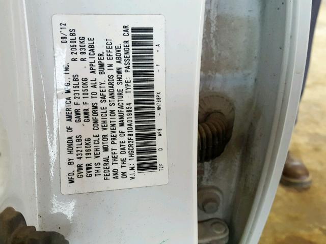 1HGCR2F81DA019654 - 2013 HONDA ACCORD EXL WHITE photo 10