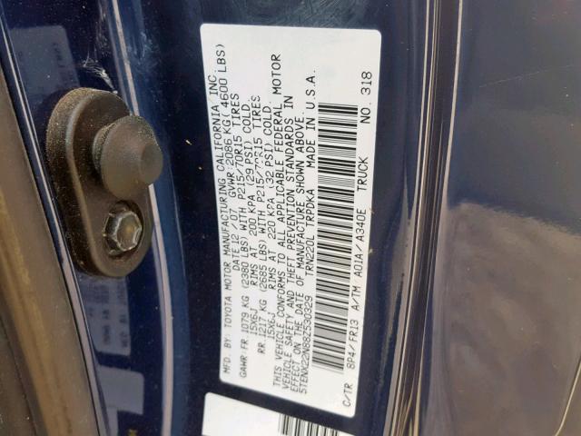 5TENX22N88Z530329 - 2008 TOYOTA TACOMA BLUE photo 10