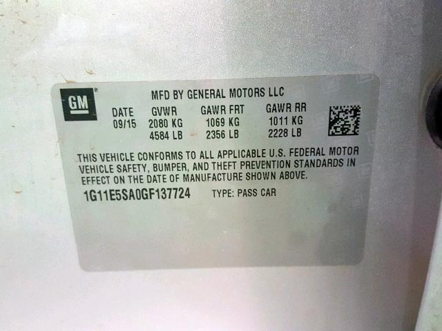 1G11E5SA0GF137724 - 2016 CHEVROLET MALIBU LIM 银色 照片 10