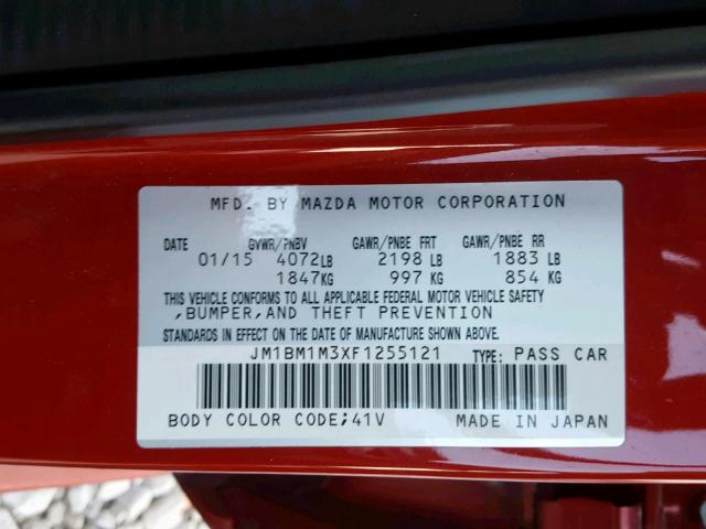 JM1BM1M3XF1255121 - 2015 MAZDA 3 GRAND TO RED photo 10