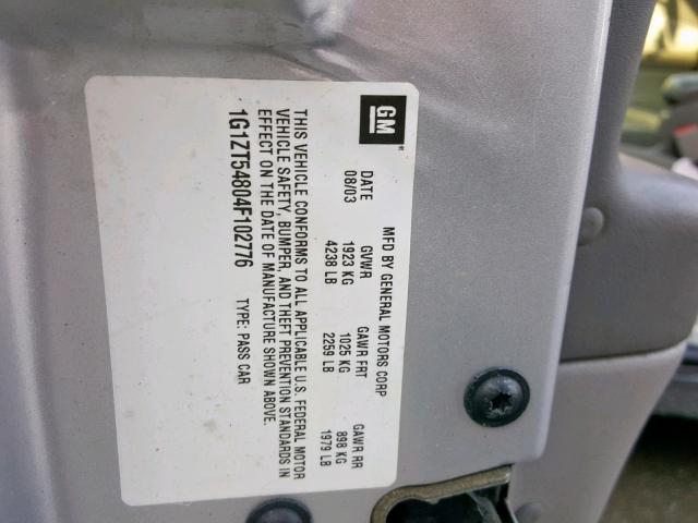 1G1ZT54804F102776 - 2004 CHEVROLET MALIBU LS SILVER photo 10