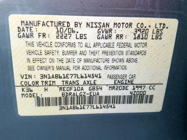 3N1AB61E77L614541 - 2007 NISSAN SENTRA 2.0 SILVER photo 10