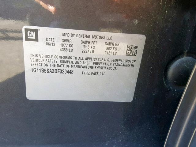 1G11B5SA2DF320448 - 2013 CHEVROLET MALIBU LS GRAY photo 10