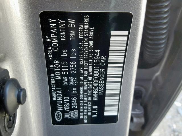 KMHGC4DF0BU115944 - 2011 HYUNDAI GENESIS 4. SILVER photo 10