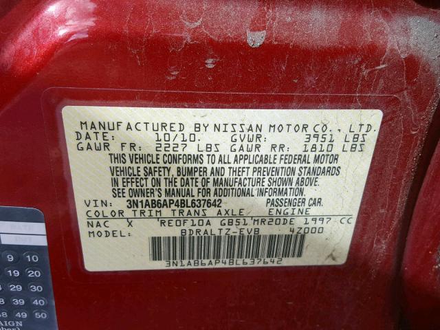 3N1AB6AP4BL637642 - 2011 NISSAN SENTRA 2.0 BURGUNDY photo 10