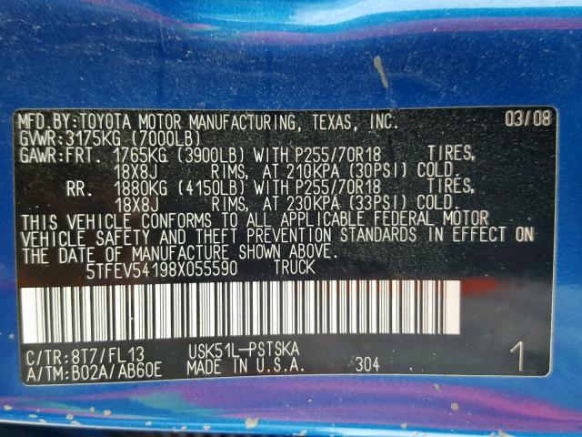 5TFEV54198X055590 - 2008 TOYOTA TUNDRA CRE BLUE photo 10