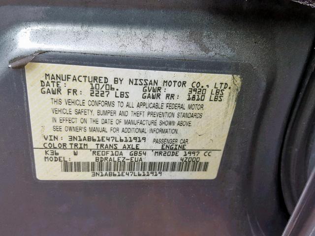 3N1AB61E47L611919 - 2007 NISSAN SENTRA 2.0 GRAY photo 10