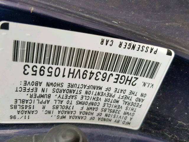 2HGEJ6349VH105953 - 1997 HONDA CIVIC DX PURPLE photo 10