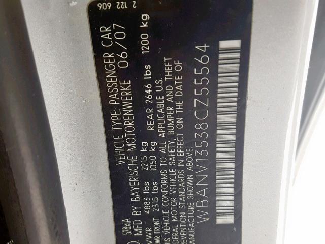 WBANV13538CZ55564 - 2008 BMW 528 XI SILVER photo 10