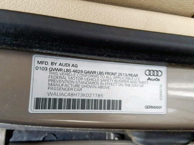 WAUAC48H73K021785 - 2003 AUDI A4 1.8 CAB TAN photo 10