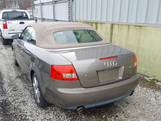 WAUAC48H73K021785 - 2003 AUDI A4 1.8 CAB TAN photo 3