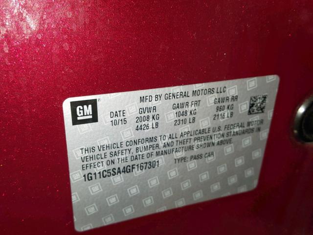 1G11C5SA4GF167301 - 2016 CHEVROLET MALIBU LIM BURGUNDY photo 10