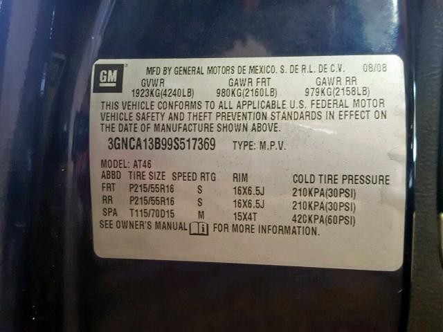 3GNCA13B99S517369 - 2009 CHEVROLET HHR LS Azul foto 10