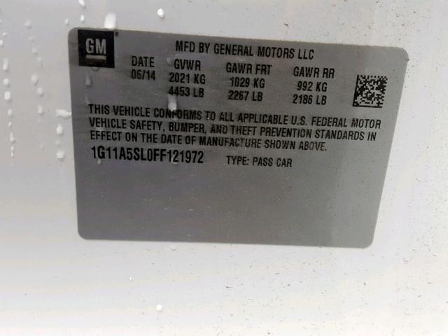 1G11A5SL0FF121972 - 2015 CHEVROLET MALIBU LS WHITE photo 10