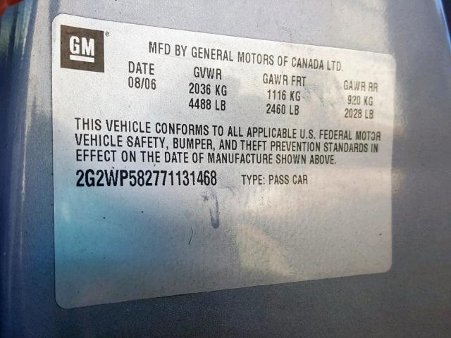 2G2WP582771131468 - 2007 PONTIAC GRAND PRIX GRAY photo 10