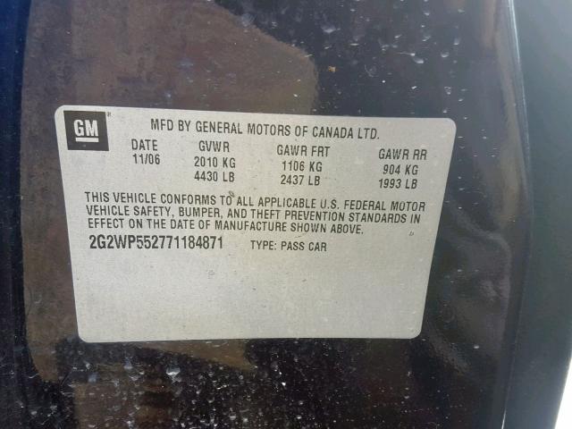 2G2WP552771184871 - 2007 PONTIAC GRAND PRIX PURPLE photo 10