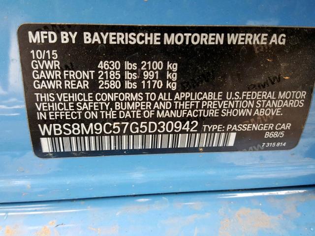 WBS8M9C57G5D30942 - 2016 BMW M3 BLUE photo 10