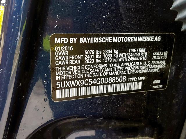 5UXWX9C54G0D88508 - 2016 BMW X3 XDRIVE2 BLUE photo 10