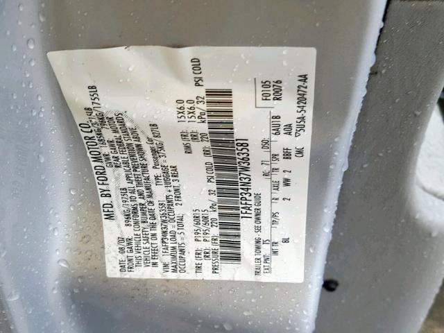 1FAFP34N37W363581 - 2007 FORD FOCUS ZX4 SILVER photo 10