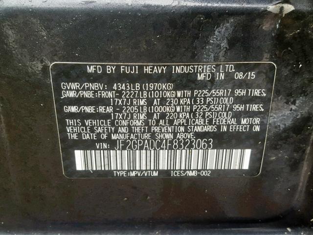 JF2GPADC4F8323063 - 2015 SUBARU XV CROSSTR GRAY photo 10