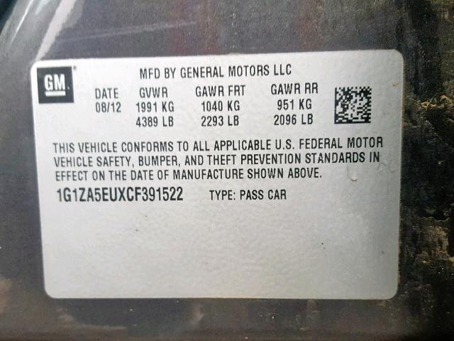 1G1ZA5EUXCF391522 - 2012 CHEVROLET MALIBU LS GRAY photo 10